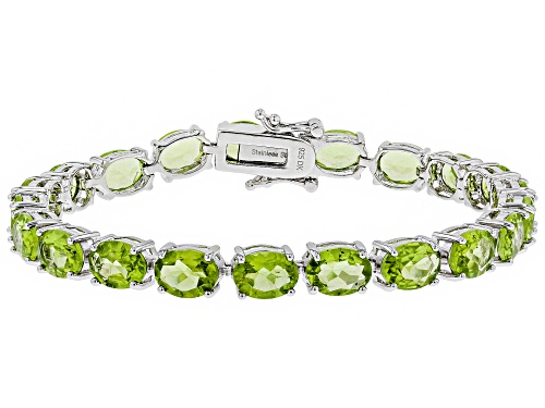 20.53ctw Oval Manchurian Peridot™ Rhodium Over Sterling Silver Tennis Bracelet - Size 8