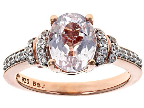 2.05CT OVAL KUNZITE WITH .18CTW ROUND WHITE ZIRCON 18K ROSE GOLD OVER STERLING SILVER RING - Size 9