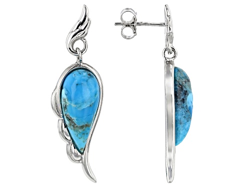 Pear Shape Turquoise Rhodium Over Sterling Silver Angel Wing Earrings
