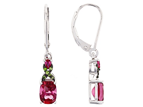 Photo of 1.22ctw Lab Bixbite, .09ctw Lab Ruby & .51ctw Russian Chrome Diopside Rhodium Over Silver Earrings