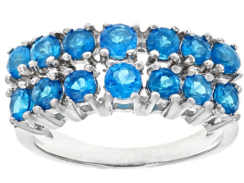 1.27ctw Round Neon Apatite Rhodium Over Sterling Silver Band Ring - Size 6