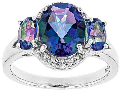 2.68CTW OVAL BLUE PETALITE WITH .18CTW WHITE ZIRCON RHODIUM OVER STERLING SILVER RING - Size 10