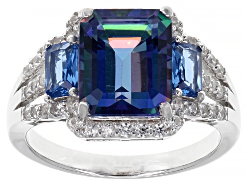 2.25ct blue petalite with .51ctw lab blue spinel and .30ctw white zircon rhodium over silver ring - Size 9
