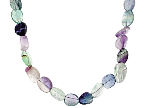 Free-Form Multi-Color Fluorite Rhodium Over Sterling Silver Bead Necklace - Size 22