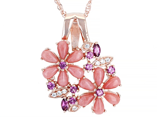Photo of Pink Opal with .58ctw Raspberry Color Rhodolite & Zircon 18k Rose Gold Over Silver Pendant w/Chain