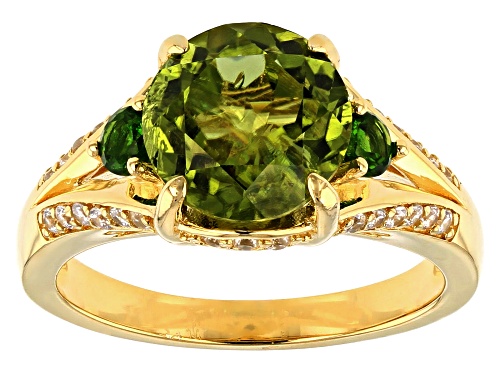 2.97ctw Manchurian Peridot™, Russian Chrome Diopside & White Zircon 18k Gold Over Silver Ring - Size 8