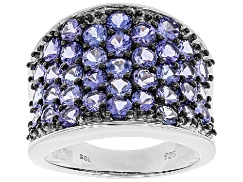 Photo of 3.26ctw round tanzanite rhodium over sterling silver cluster band ring. - Size 7