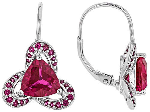 2.81ctw Trillion & .43ctw Round Lab Created Ruby Rhodium Over Sterling Silver Earrings