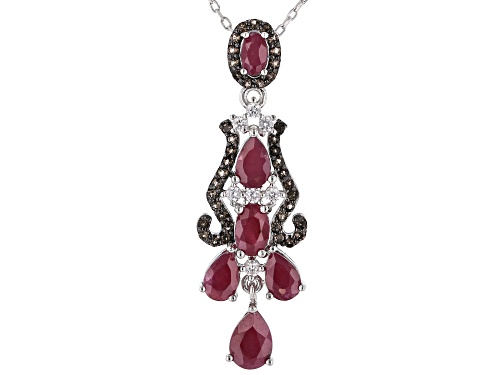 2.57ctw Indian ruby, .28ctw smoky quartz & .20ctw white  zircon rhodium over silver pendant w/chain