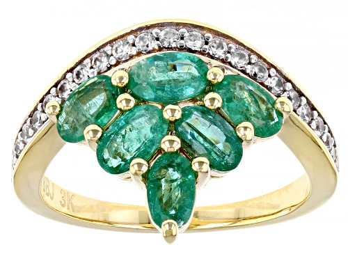 1.19ctw Oval Zambian Emerald With 0.16ctw Round White Zircon 3K Gold Ring - Size 6