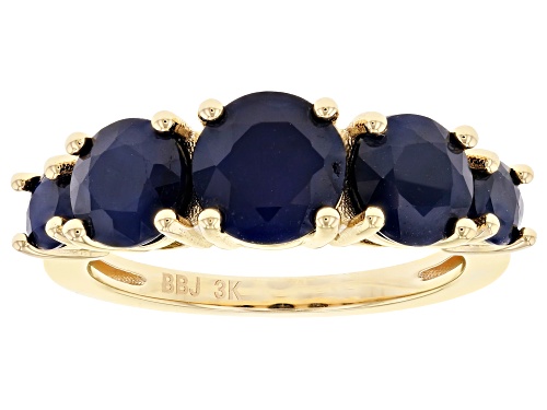 Photo of 3.36ctw Round Sapphire With 0.01ctw Round White Diamond 3K Gold Ring - Size 6