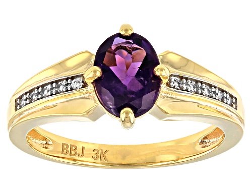Photo of 1.00ct Oval Amethyst With 0.07ctw Round White Zircon 3K Gold Ring - Size 7