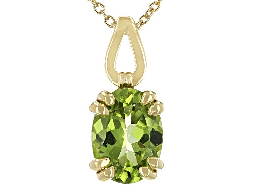 1.07ct Oval Peridot 3K Gold Solitaire Pendant With Chain