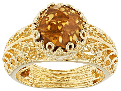 Artisan Collection Of Turkey™ 2.35ct Round Cognac Quartz 18k Yellow Gold Over Silver Ring - Size 10