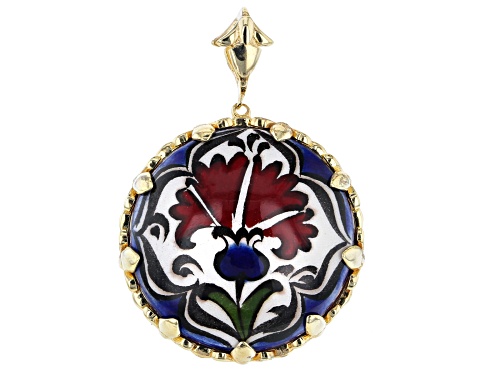 Photo of Artisan Collection of Turkey™ 18K Gold Over Silver Hand Painted Ceramic Chini Carnation Pendant