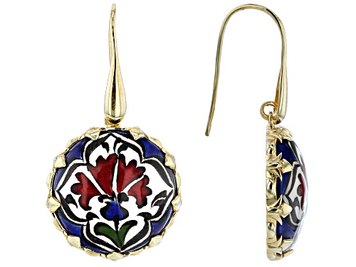 Photo of Artisan Collection of Turkey™ 18K Gold Over Silver Hand Painted Ceramic Chini Carnation Earrings