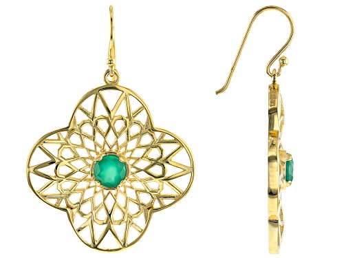 Photo of Artisan Collection of Turkey™ 0.85ctw Round Green Onyx 18K Yellow Gold Over Sterling Silver Earrings