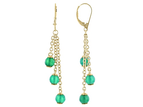 Photo of Artisan Collection of Turkey™ Round 6mm Green Onyx 18K Yellow Gold Over Silver Dangle Earrings