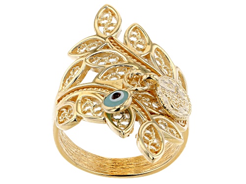 Artisan Collection of Turkey™ Glass Evil Eye 18k Yellow Gold Over Sterling Silver Charm Ring - Size 6