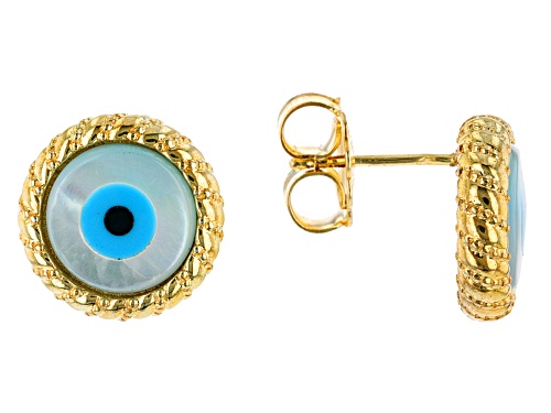 Artisan Collection of Turkey™ Mother of Pearl & Multi Resin Evil Eye 18K Gold Over Silver Earrings