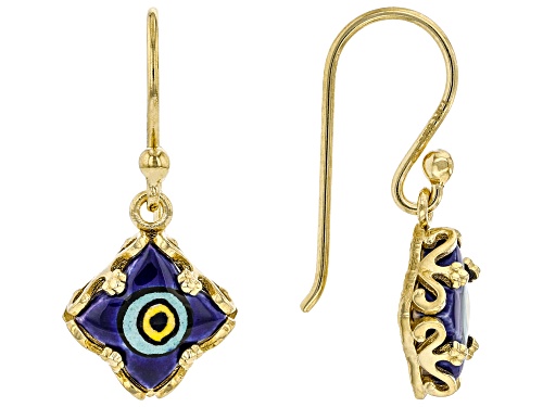 Artisan Collection of Turkey™ Ceramic Evil Eye 18K Yellow Gold Over Sterling Silver Earrings