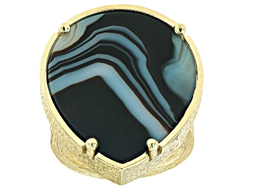 Photo of Artisan Collection of Turkey™ 25x20mm Banded Black Agate 18k Yellow Gold Over Sterling Silver Ring - Size 7