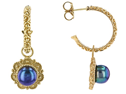Photo of Artisan Collection of Turkey™ Black Cultured Freshwater Pearl 18K Yellow Gold Over Silver Earrings