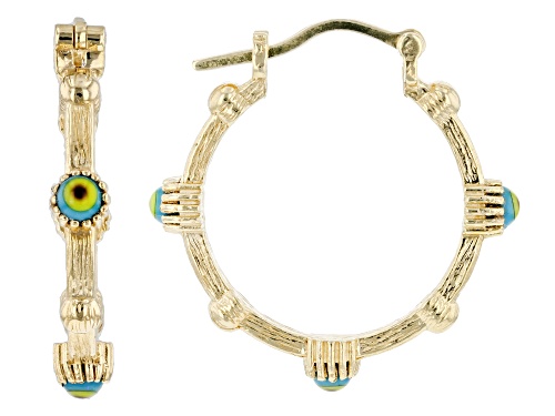 Artisan Collection of Turkey™ Blue Glass Evil Eye 18k Yellow Gold Over Silver Hoop Earrings