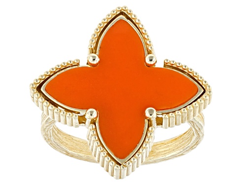 Artisan Collection of Turkey™ Orange Enamel 18k Yellow Gold Over Sterling Silver Ring - Size 6