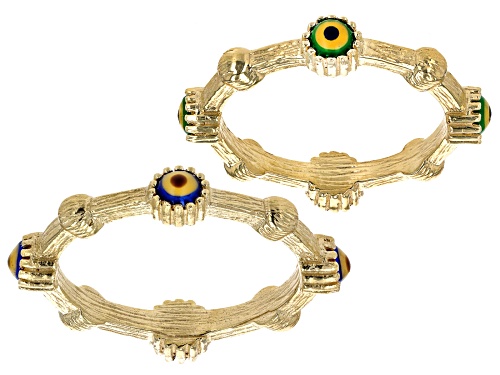 Artisan Collection of Turkey™ Multi-Color Enamel Set of 2 18k Yellow Gold Over Silver Evil Eye Rings - Size 7