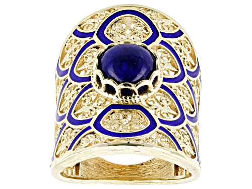 Artisan Collection of Turkey™ 8mm Blue Lapis & Enamel 18K Gold Over Sterling Silver Ring - Size 8