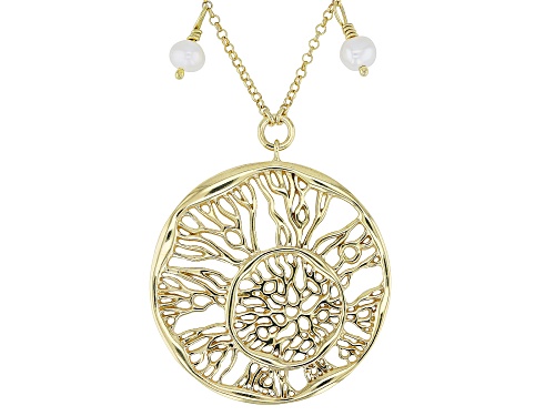 Artisan Collection of Turkey™ Cultured Freshwater Pearl 18K Gold Over Silver Medallion Necklace - Size 18