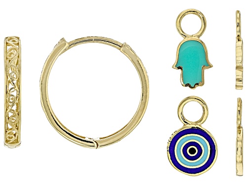 Artisan Collection of Turkey™ Multi-Color Enamel 18K Yellow Gold Over Silver Charm Earrings Set