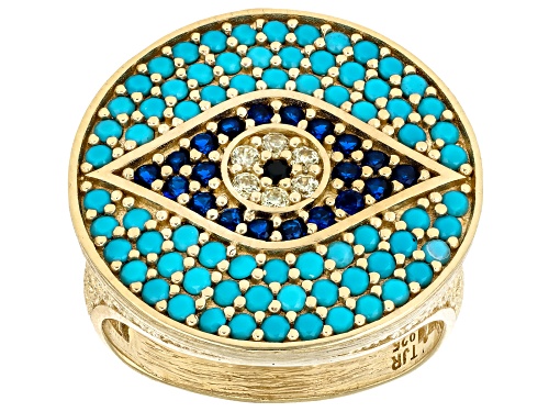 Artisan Collection of Turkey™ Multi-Color Crystal 18K Gold Over Sterling Silver Evil Eye Ring - Size 10