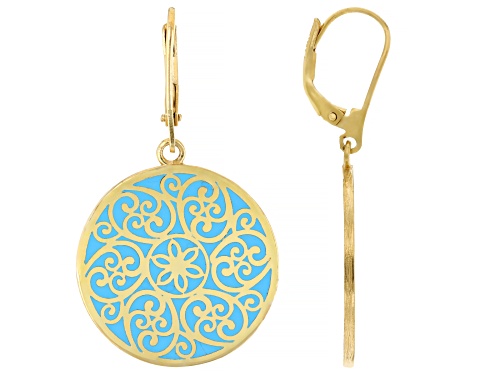 Artisan Collection of Turkey™ Ocean Blue Enamel 18K Gold Over Sterling Silver Scrollwork Earrings