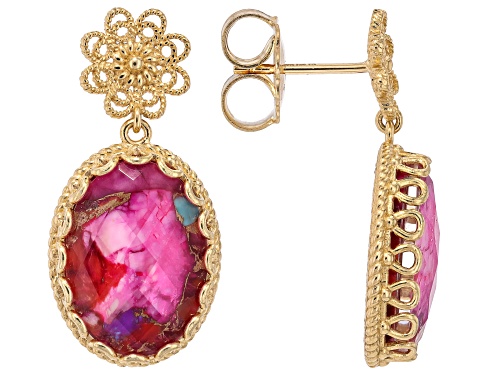 Artisan Collection of Turkey™ Turquoise & Purple Spiny Oyster Doublet 18k Gold Over Silver Earrings