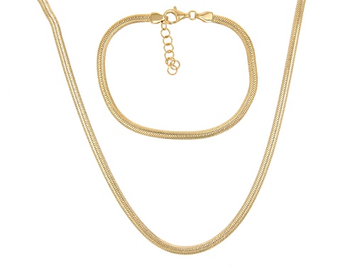 Artisan Collection of Turkey™ 18K Gold Over Sterling Silver Herringbone Necklace & Bracelet Set
