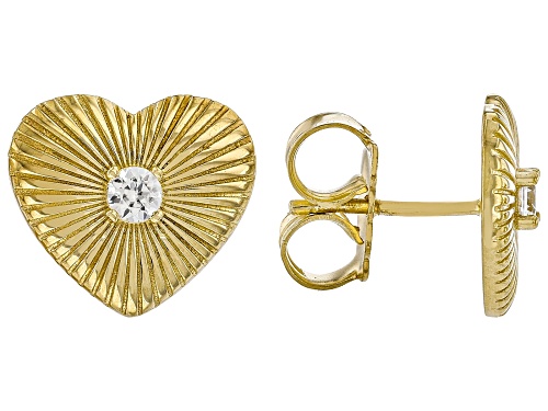 Artisan Collection of Turkey™ 0.12ctw White Zircon 18K Gold Over Sterling Silver Heart Earrings