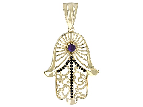 Artisan Collection of Turkey™ Amethyst & Black Spinel 18K Gold Over Silver Hamsa Hand Enhancer