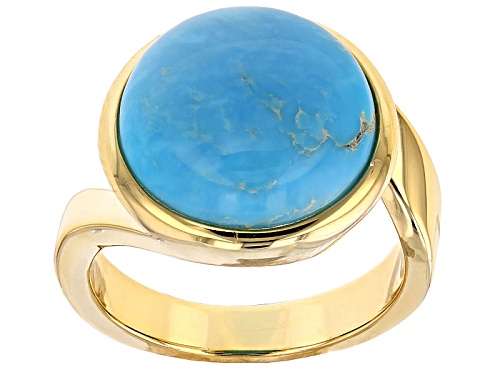 14mm Sleeping Beauty Turquoise 18k Yellow Gold Over Brass Ring - Size 6