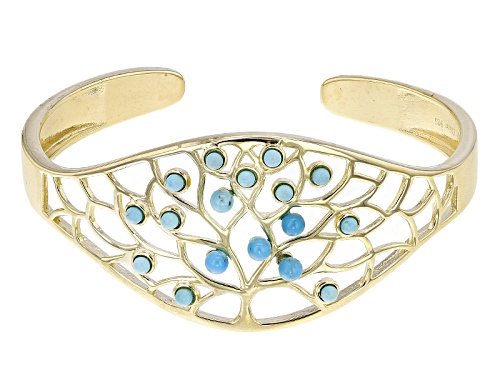 Photo of Sleeping Beauty Turquoise 18k Yellow Gold Over Silver Tree Of Life Cuff Bracelet - Size 7.5