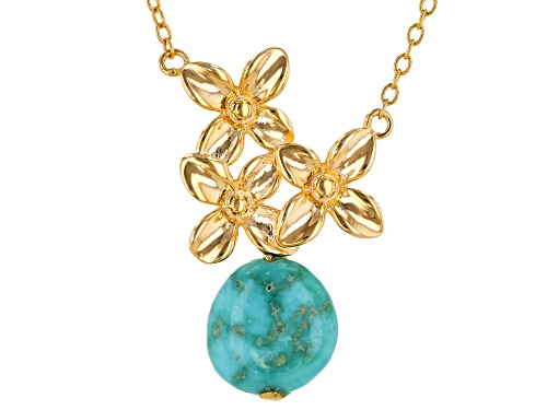 8-9mm Sleeping Beauty Turquoise Nugget 18k Gold Over Silver Floral Necklace