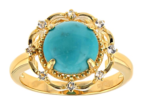 Sleeping Beauty Turquoise and White Topaz 18k Gold Over Silver Ring - Size 8