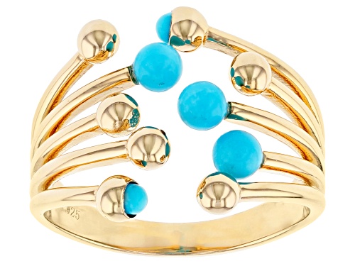 Tehya Oyama Turquoise™ 2 & 3mm Round Sleeping Beauty Turquoise Bead 18k Gold Over Silver Ring - Size 7