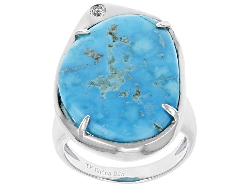 Tehya Oyama Turquoise™ Free- Form Sleeping Beauty Turquoise With .04ctw White Topaz Silver Ring - Size 6