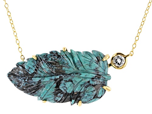 Tehya Oyama Turquoise™ Kingman Turquoise Leaf & .16ct White Topaz 18K Gold Over Silver Necklace - Size 18