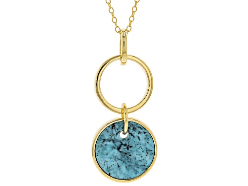 Tehya Oyama Turquoise™ 13mm Round Kingman Turquoise Solitaire 18K Gold Over Silver Pendant W/Chain