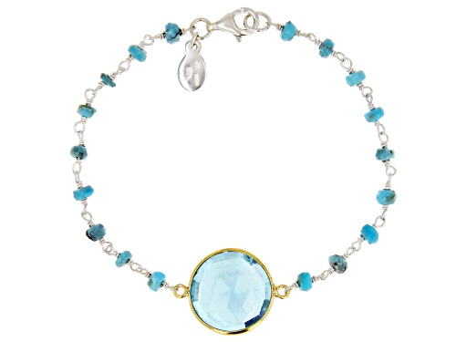 Photo of Kingman Turquoise With Blue Glass, Silver & 18K Gold Over Silver Bracelet - Size 7.5