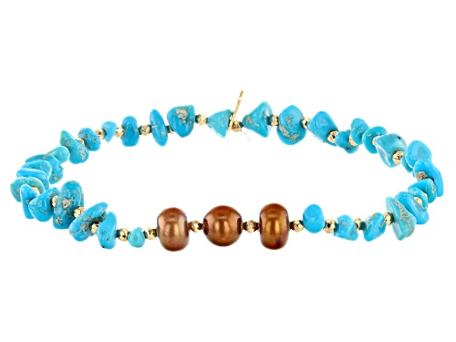 Photo of Kingman Turquoise, Cultured Freshwater Pearl & Hematine Stretch Bracelet