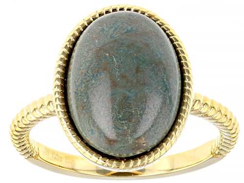 14x10mm Oval Green Kingman Turquoise 18K Yellow Gold Over Silver Ring - Size 6